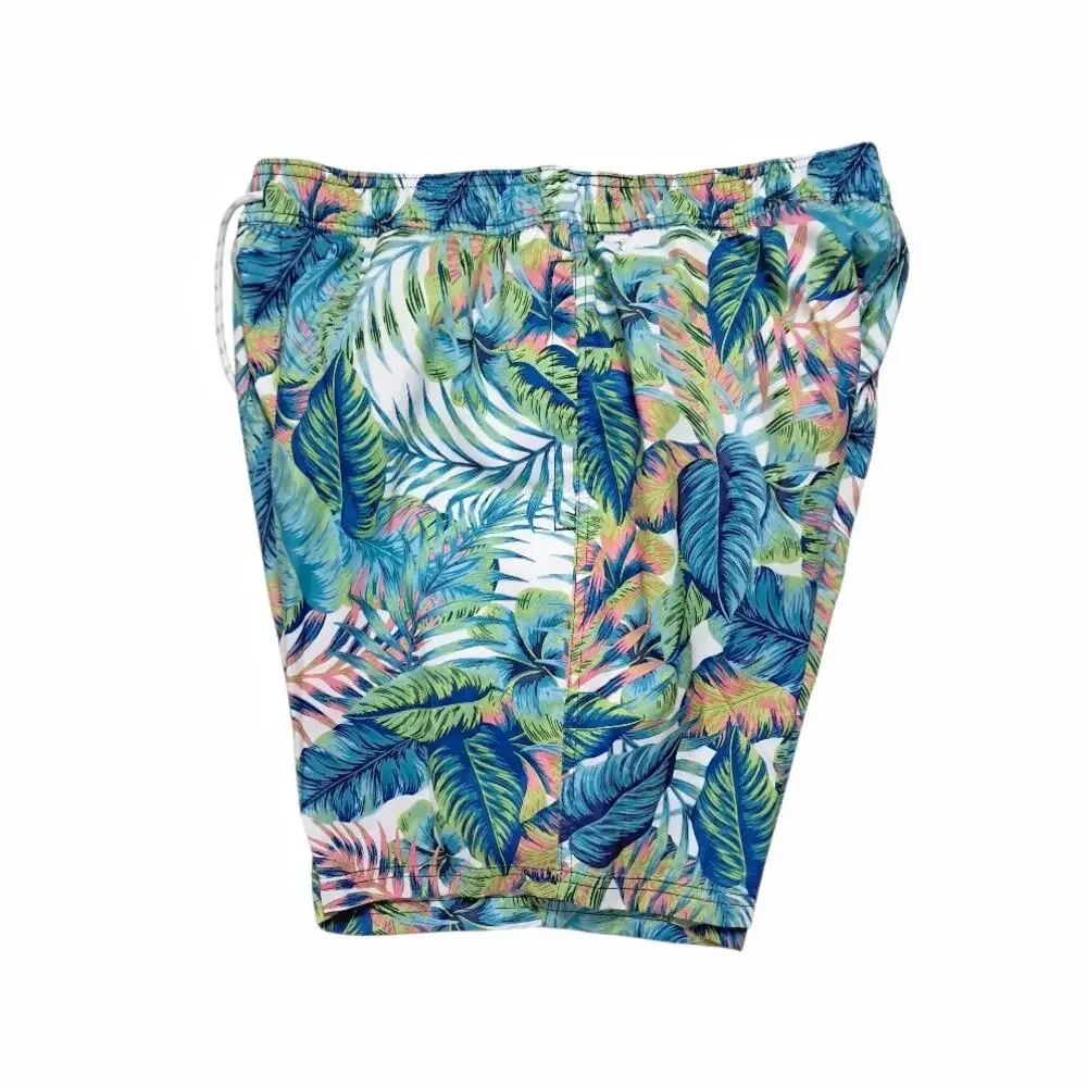 GOODFELLOW Men's tropical Swim Shorts Sz M Turquoise Pink Elastic Waist Pockets